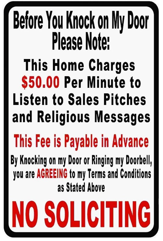 Funny No Soliciting Laminated Sign