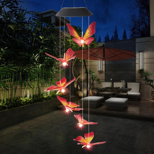 LED Solar Wind Chimes-Butterfly Bells Power Changeable Light Waterproof Colorful Wind Chime Lamp For Home Outdoor Garden Yard Decoration Birthday Gifts For Mom Hanging Decorative Romantic Patio Lights Yard Garden Home Party