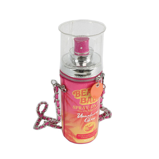 Crossbody Pink Spray on Tan Bottle Clutch Bag