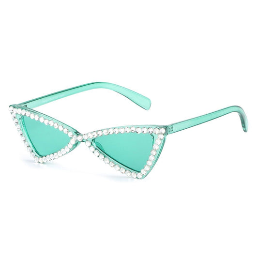 Sunglasses Green Cat Eye Rhinestone Retro Eyewear