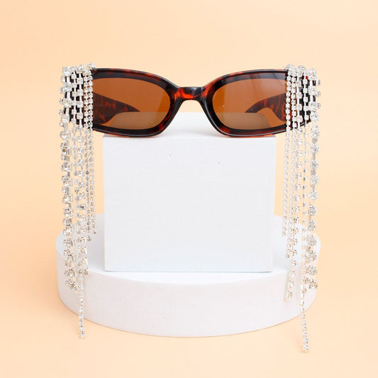 Sunglasses Tortoiseshell Rectangle Stone Fringe