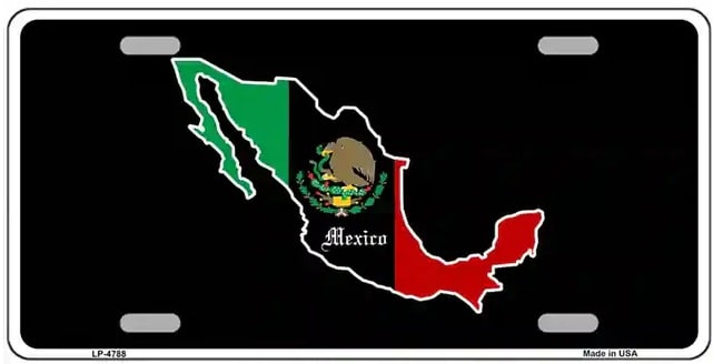 Mexico Flag on Mexican Map Metal Novelty License Plate Tag