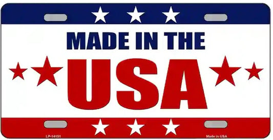 Made In The USA Stars and Stripes Metal Novelty License Plate