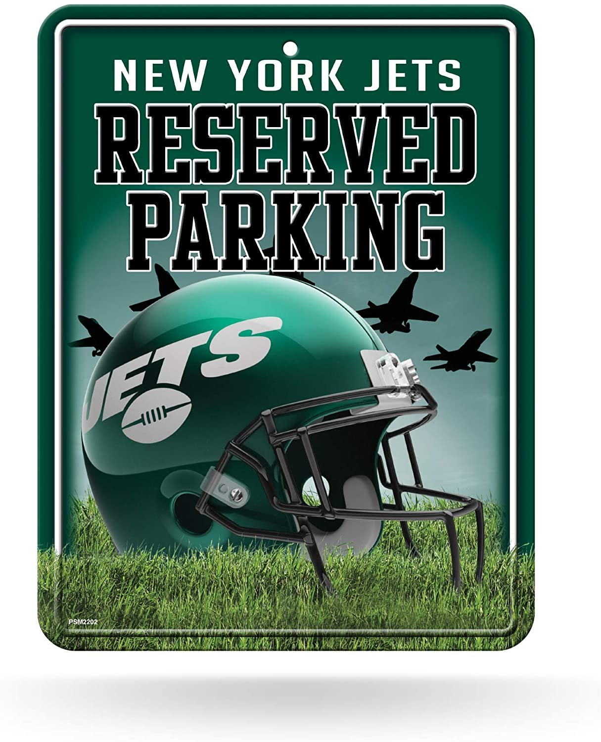 New York Jets reserved parking sign with helmet and grass design