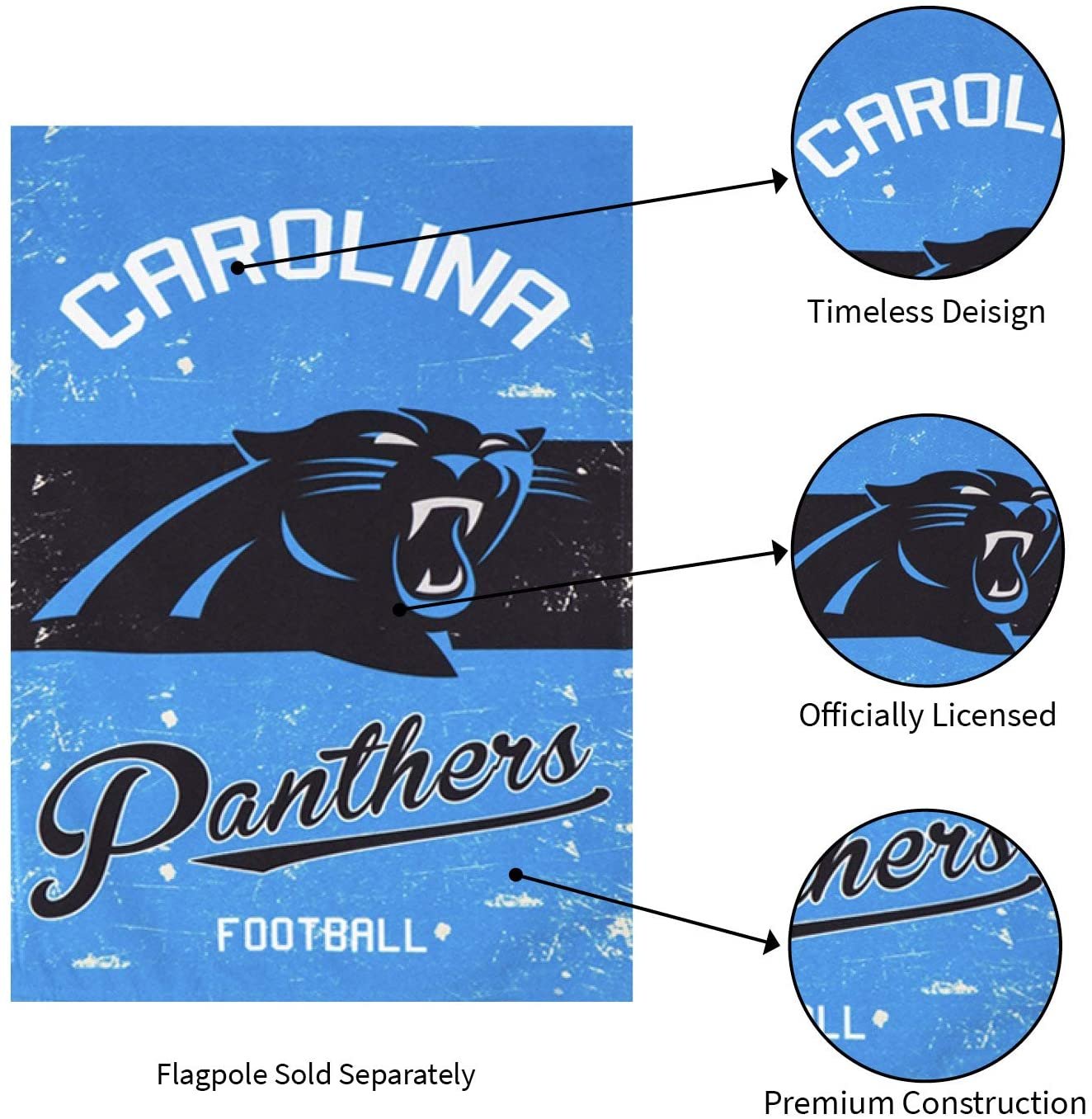Carolina Panthers logo with branding elements on a blue background