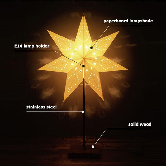 Modern Retro Led Table Lamp Desk Light Paper Star Wood Lamp Nordic Design Minimalist Bedside Living Room Bedroom Decor Cute Study Lamps for Bedroom Décor