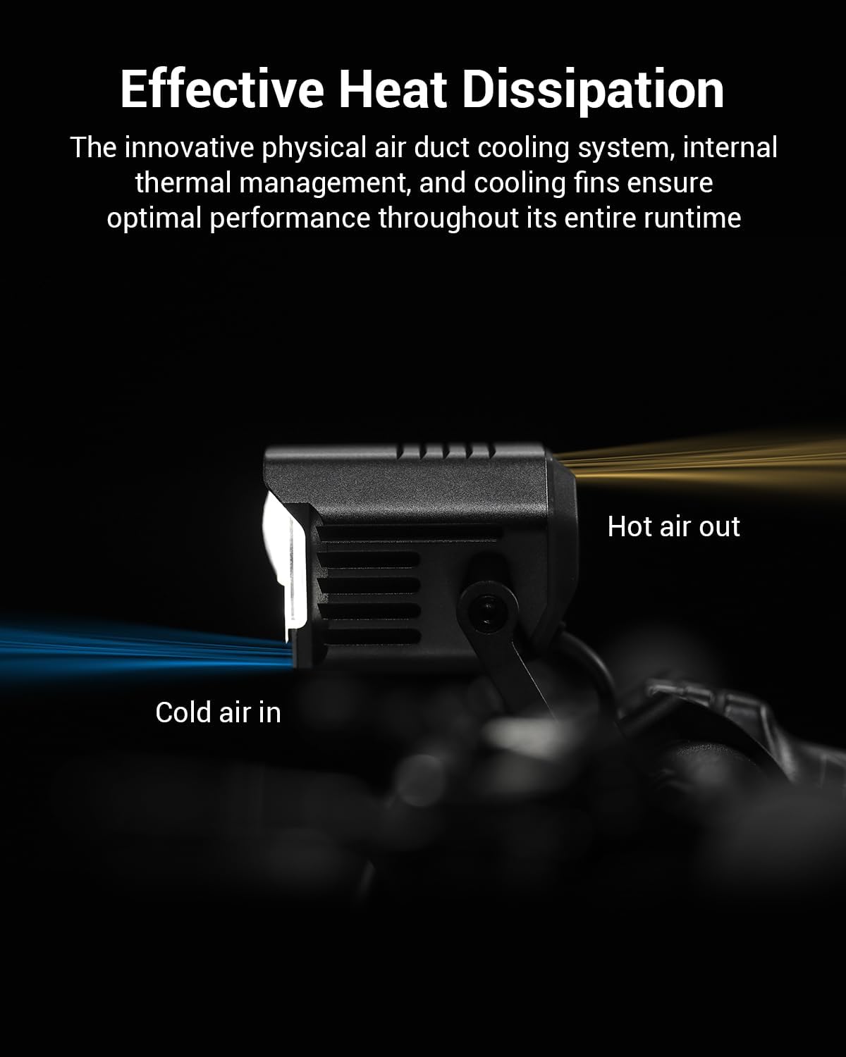 Illustration of a cooling system with labeled airflow directions on a black background.