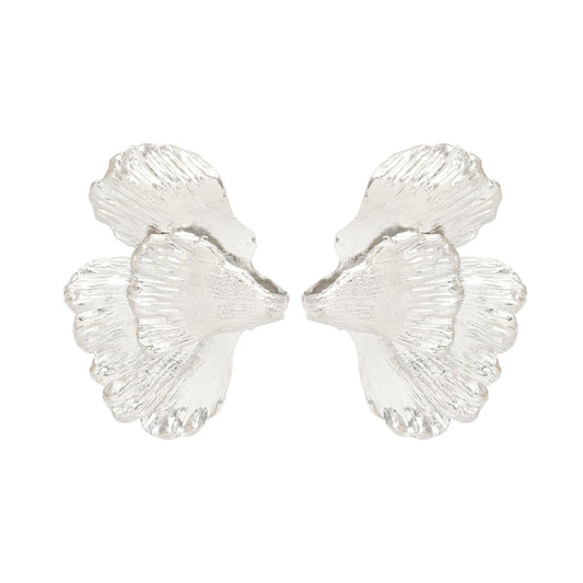 Studs Irregular Silver Folded Petal Flower Earrings
