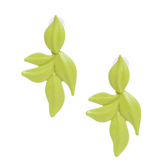 Dangle Vibrant Lime Green Tropical Leaf Earrings