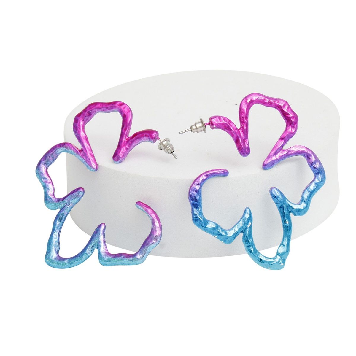 Hoops Exotic Tropical Floral Pink Blue Earrings