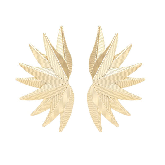 Studs Large Gold Fanned Tropical Leaves Earrings