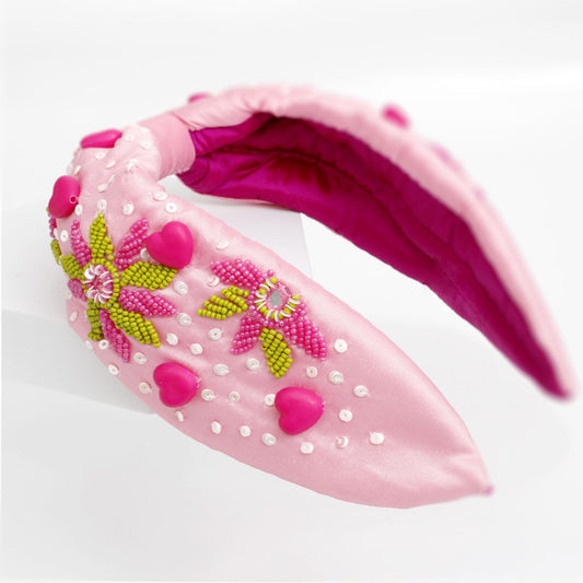 AKA Heart Pink and Green Embroidered Headband
