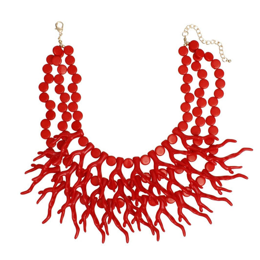 Bib Red Coral Coastal Chic Bead Necklace for Women