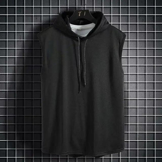 New Summer Men's Muscle Hoodie Vest Sleeveless Bodybuilding Gym Workout Fitness Shirt Summer Men's Running Vest Compression Tights Gym Tank Tops Quick Dry Sleeveless Sports Shirt Men Fitness Tanks