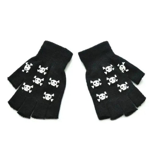 New TrendyHalf Finger Gloves Glow Dark Fingerless Stretch Knitted Winter Mittens Men/Women's Skeleton Pattern Knit Gloves Fingerless Gloves