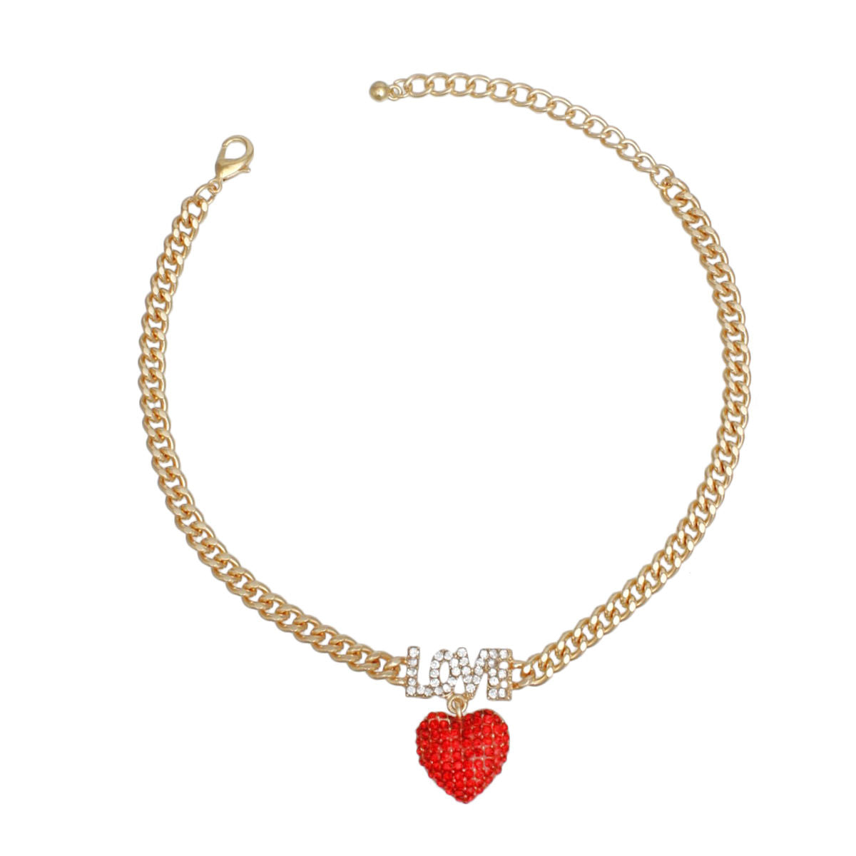 Anklet Gold Sparkling Love Red Heart Ankle Chain