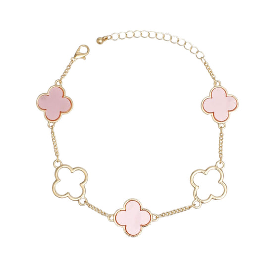 Anklet Gold Pink Quatrefoil 5 Motif Ankle Chain