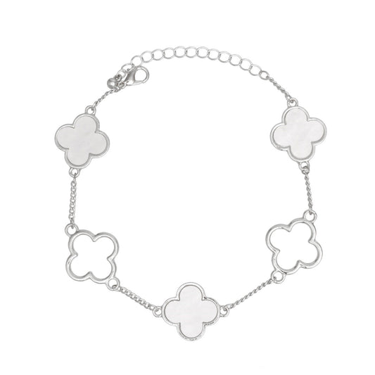 Anklet Silver White Quatrefoil 5 Motif Ankle Chain
