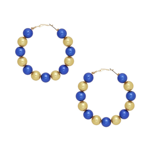 SGRHO Sorority Blue Gold 60mm Pearl Hoop Earrings