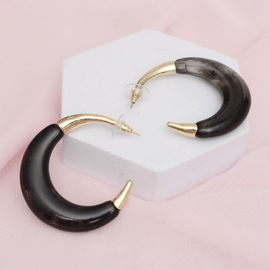 Hoops Marbled Black Gold Tipped C Shaped Earrings