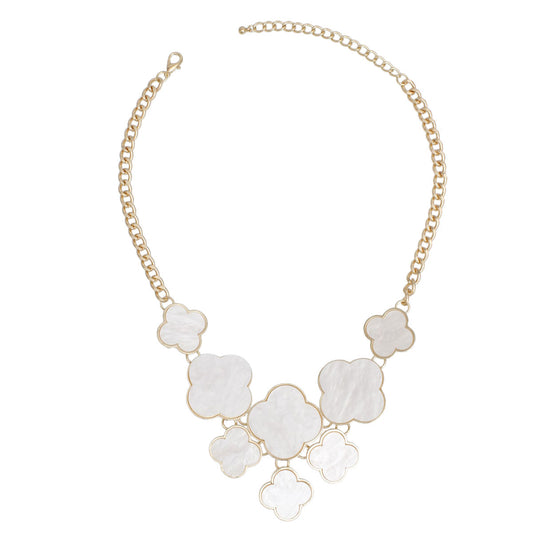 Bib Gold Chain Large Cream Quatrefoil Necklace
