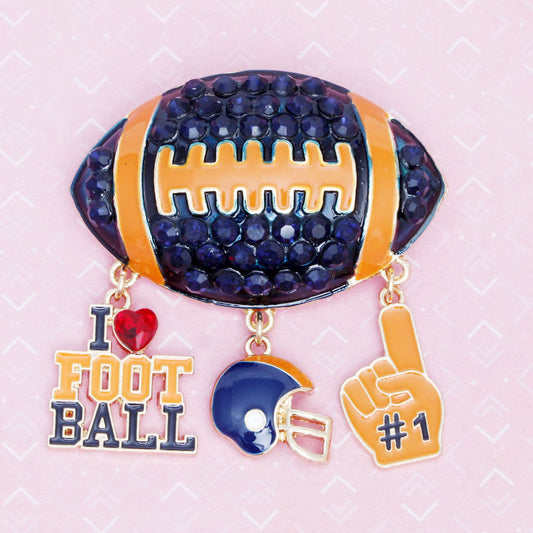 Brooch Football Team Spirit Navy and Orange Pin