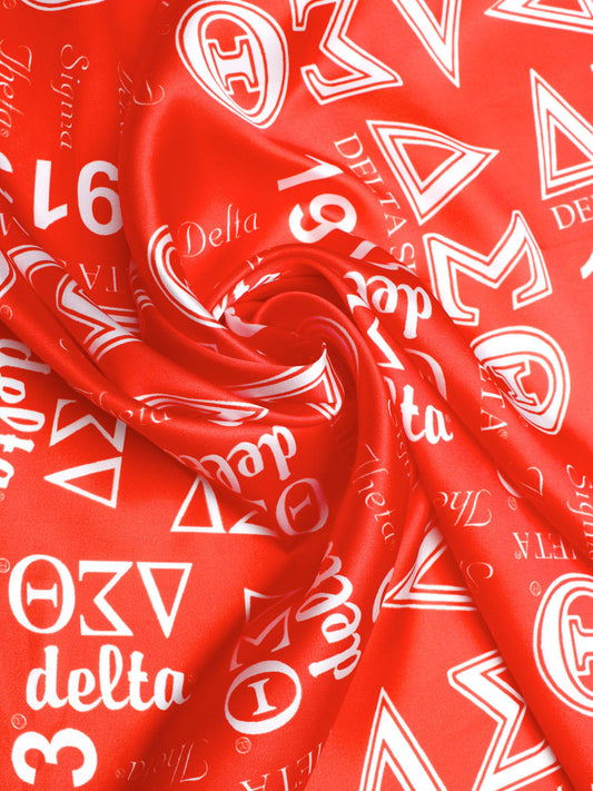 DST Sorority Red and White Silky Square Scarf 70 cm