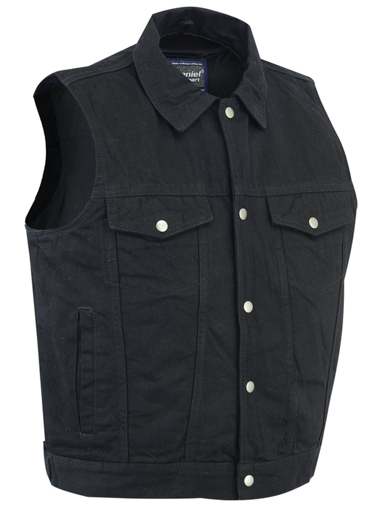 DM Snap Front Men's Denim Motorcycle Vest - Black