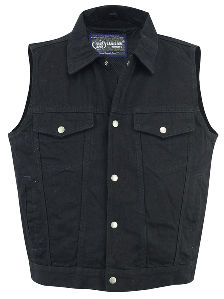 DM Snap Front Men's Denim Motorcycle Vest - Black