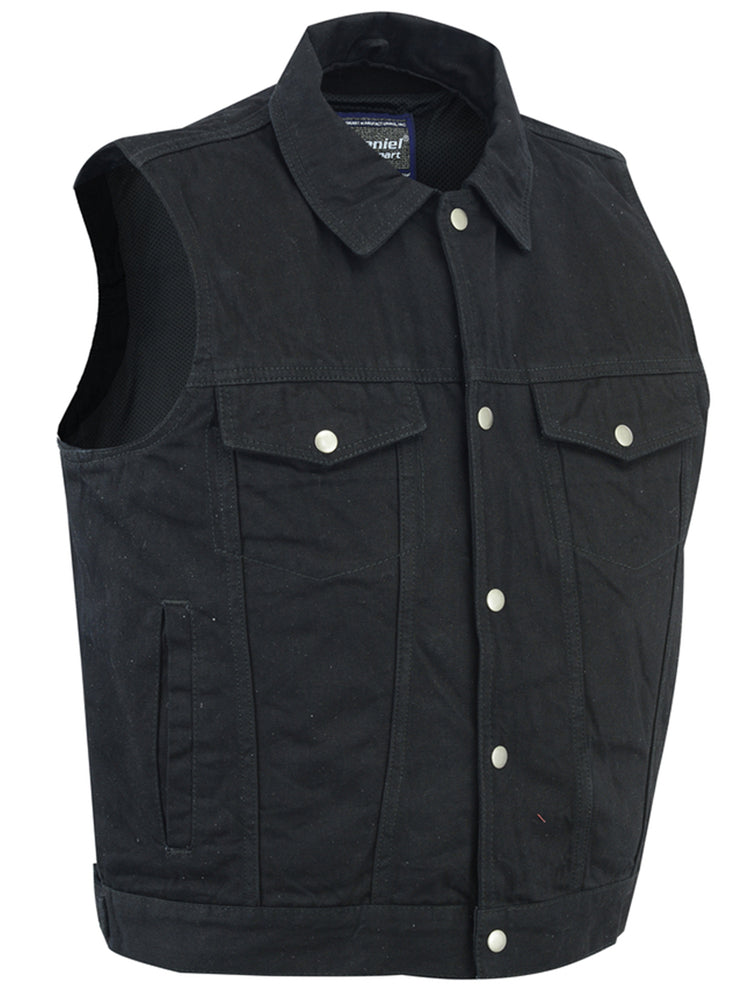 DM Men's Snap/Zipper Front Black Denim Motorcycle Vest