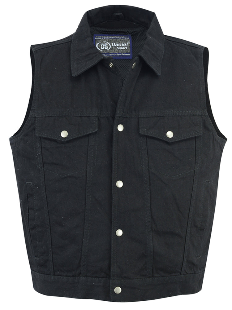 DM Men's Snap/Zipper Front Black Denim Motorcycle Vest