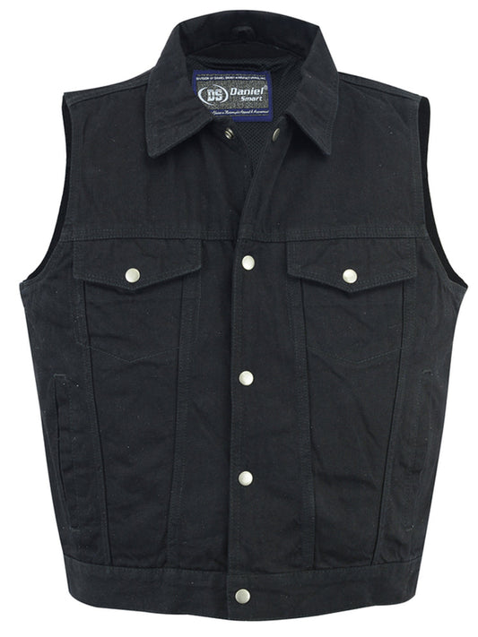 DM Men's Snap/Zipper Front Black  Denim Motorcycle Vest