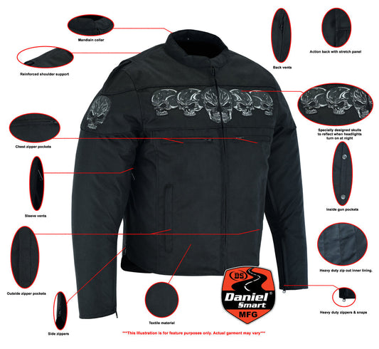 DS Men's Textile Scooter Style Jacket w/ Reflective Skulls