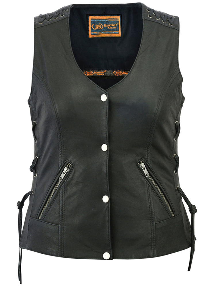 Full Front Women's Vest with Grommet and Lacing Accents