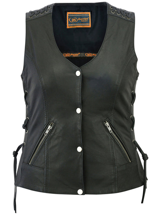 Full Front  Women's Vest with Grommet and Lacing Accents