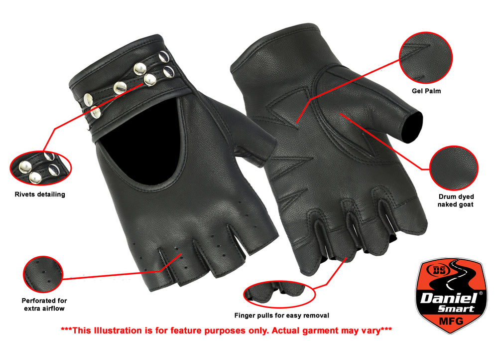 DS Women's Fingerless Glove with Rivets Detailing