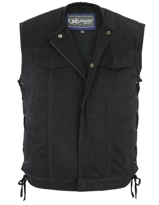 DM Men's Upgraded All-Black Denim Motorcycle Vest – Smart Access Pockets