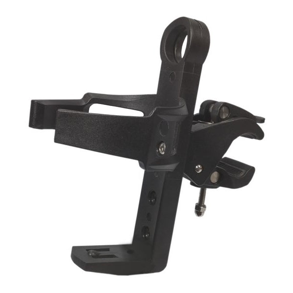 Black quick release drink holder with adjustable mounting brackets and built-in gripper pads.