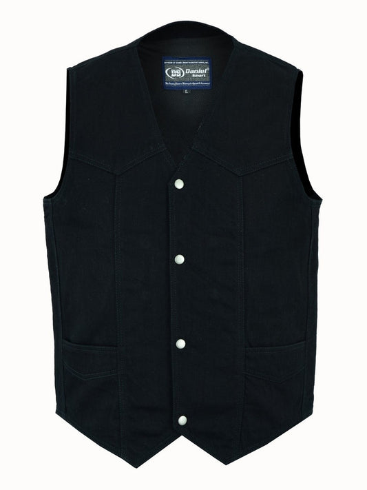 DM Men's Traditional Motorcycle Denim Vest with Plain Sides