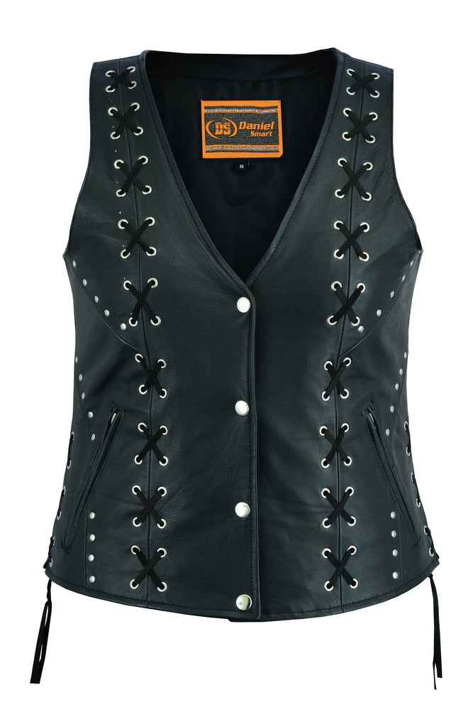 Full Front DS Women's Open neck Vest with Lacing Details