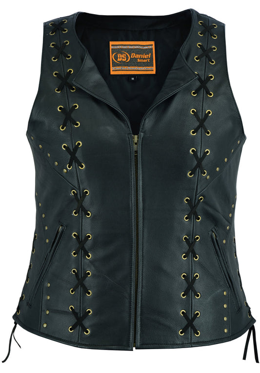 Full Front Women's Zippered Vest with Lacing Details
