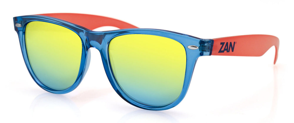 Minty Blue and Orange Frame, Smoked Yellow Mirrored Lens Sunglasses