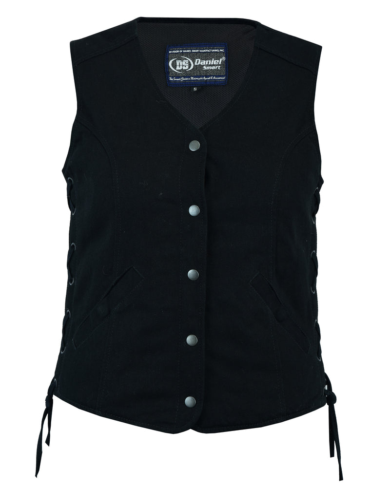 Full Front DM Women's Denim Longer Body ¾ Vest - Side Laces