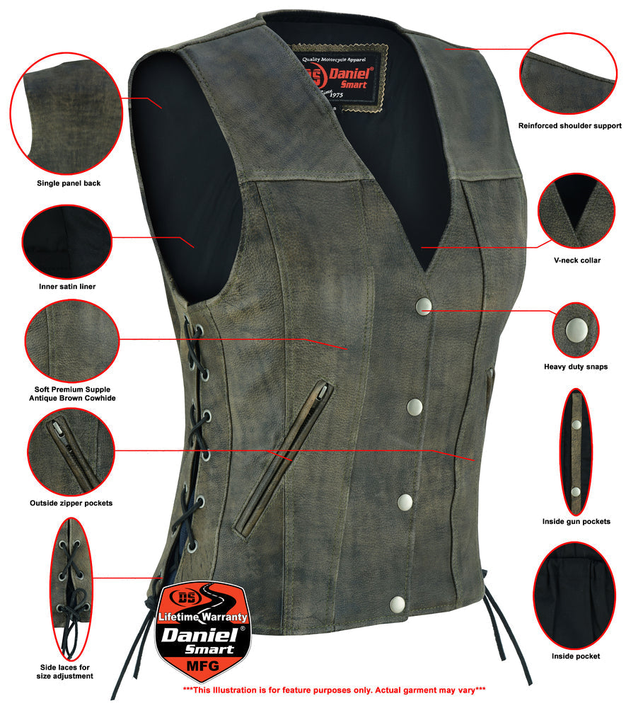 Infographic DS Women's Antique Brown Single Back Panel Concealed Carry Vest