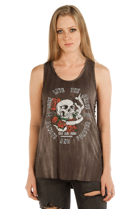Long Live The Brave Skull and Roses Tank Top Shirt