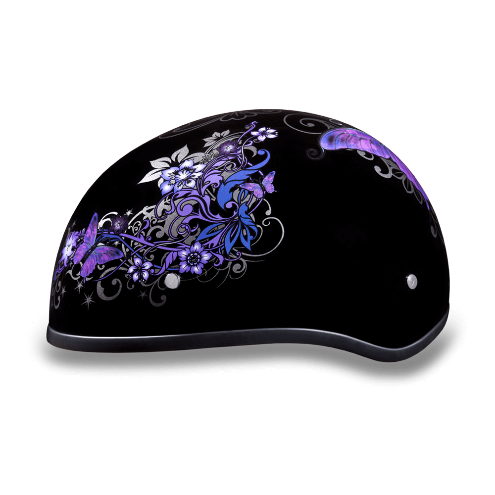 Side View D.O.T. DAYTONA SKULL CAP Purple BUTTERFLY Design
