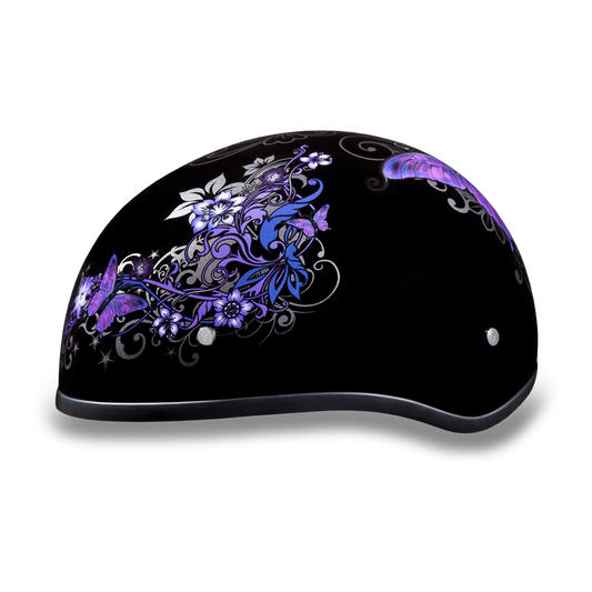 Side View D.O.T. DAYTONA SKULL CAP Purple BUTTERFLY Design