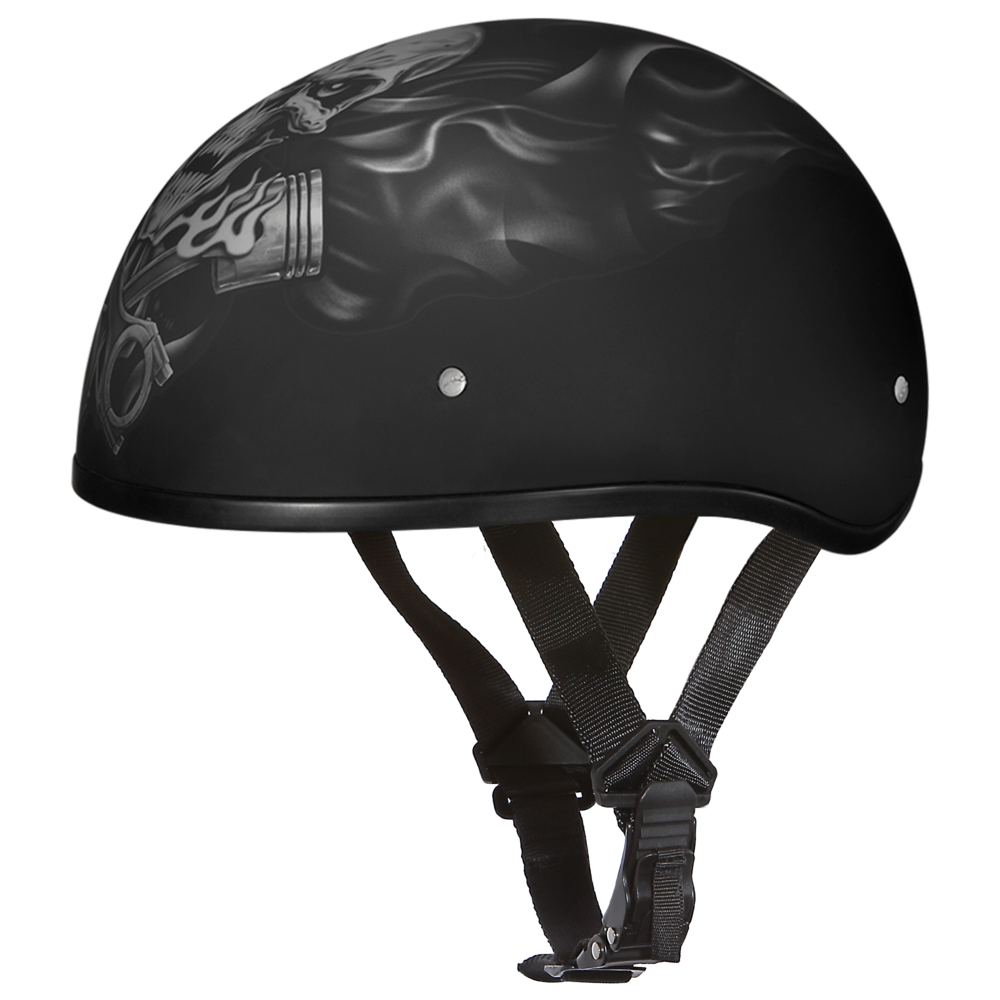 D.O.T. DAYTONA SKULL CAP - W/ PISTONS SKULL - Straps