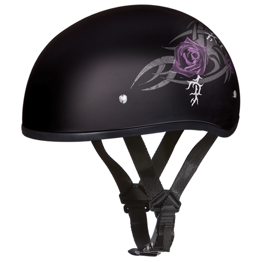 D.O.T. DAYTONA SKULL CAP - W/ PURPLE ROSE With Straps