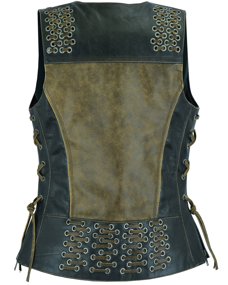 Rear View Women's Vest with Grommet and Lacing Accents - Two Tone